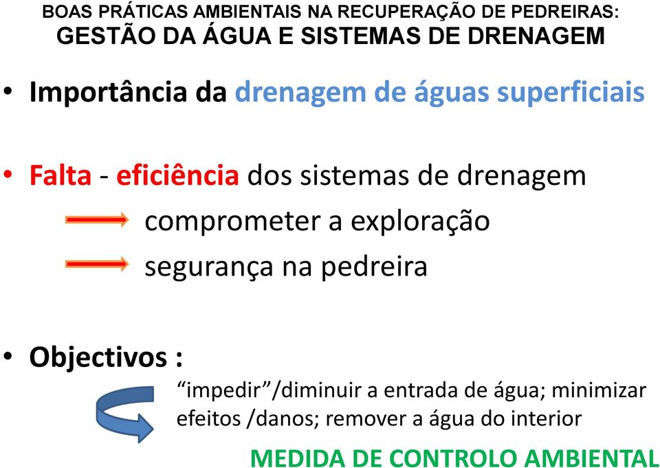 pedreira Objectivos : impedir /diminuir a entrada de água;