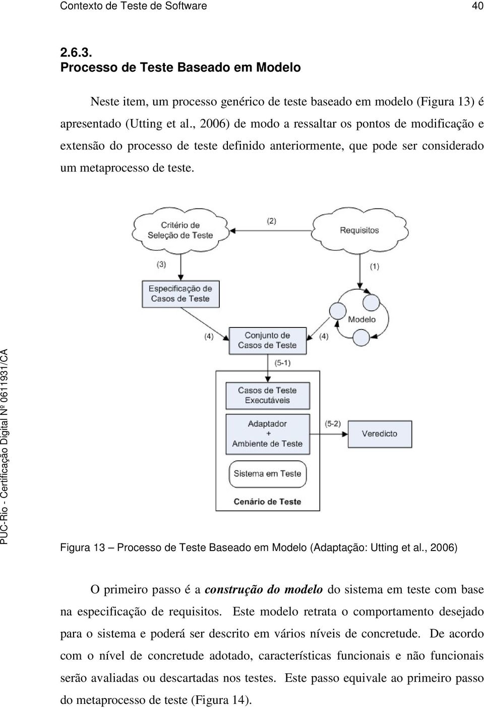 Figura 13 Processo de Teste Baseado em Modelo (Adaptação: Utting et al., 2006) O primeiro passo é a construção do modelo do sistema em teste com base na especificação de requisitos.