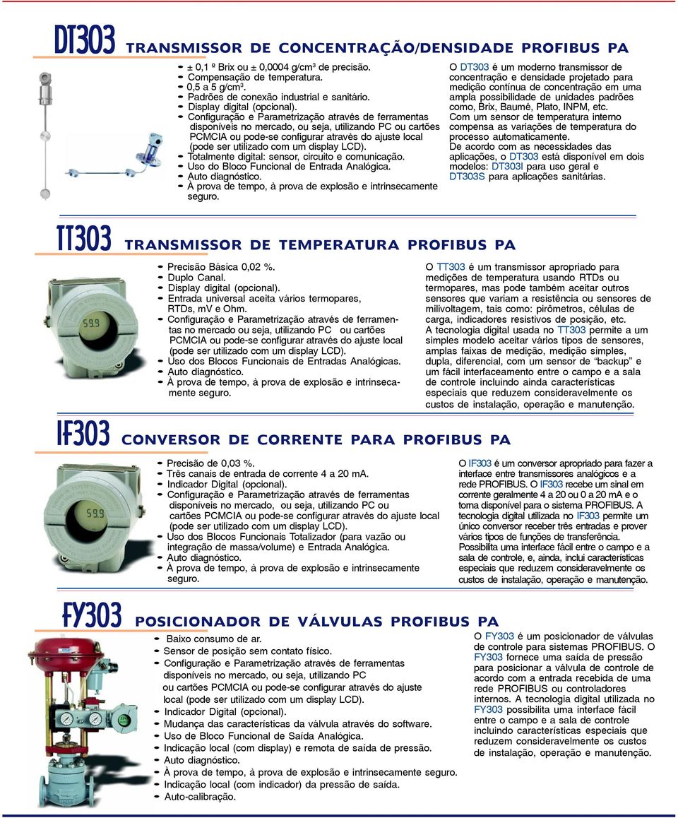 ampla possibilidade de unidades padrões como, Brix, Baumé, Plato, INPM, etc.