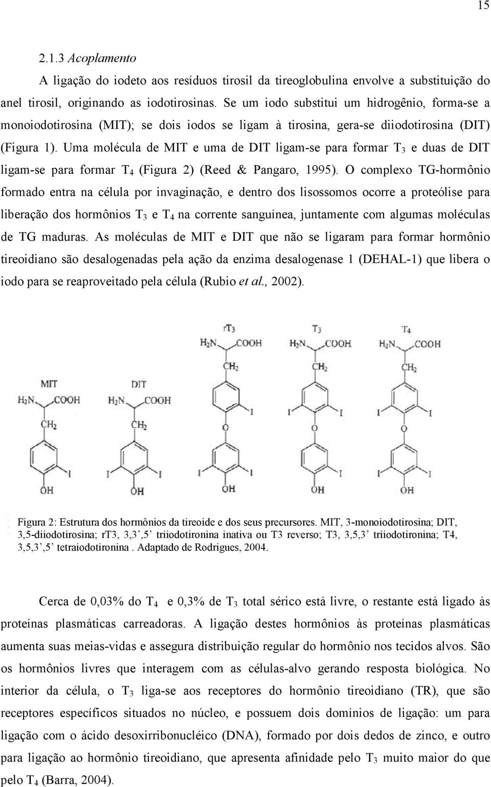 Uma molécula de MIT e uma de DIT ligam-se para formar T 3 e duas de DIT ligam-se para formar T 4 (Figura 2) (Reed & Pangaro, 1995).