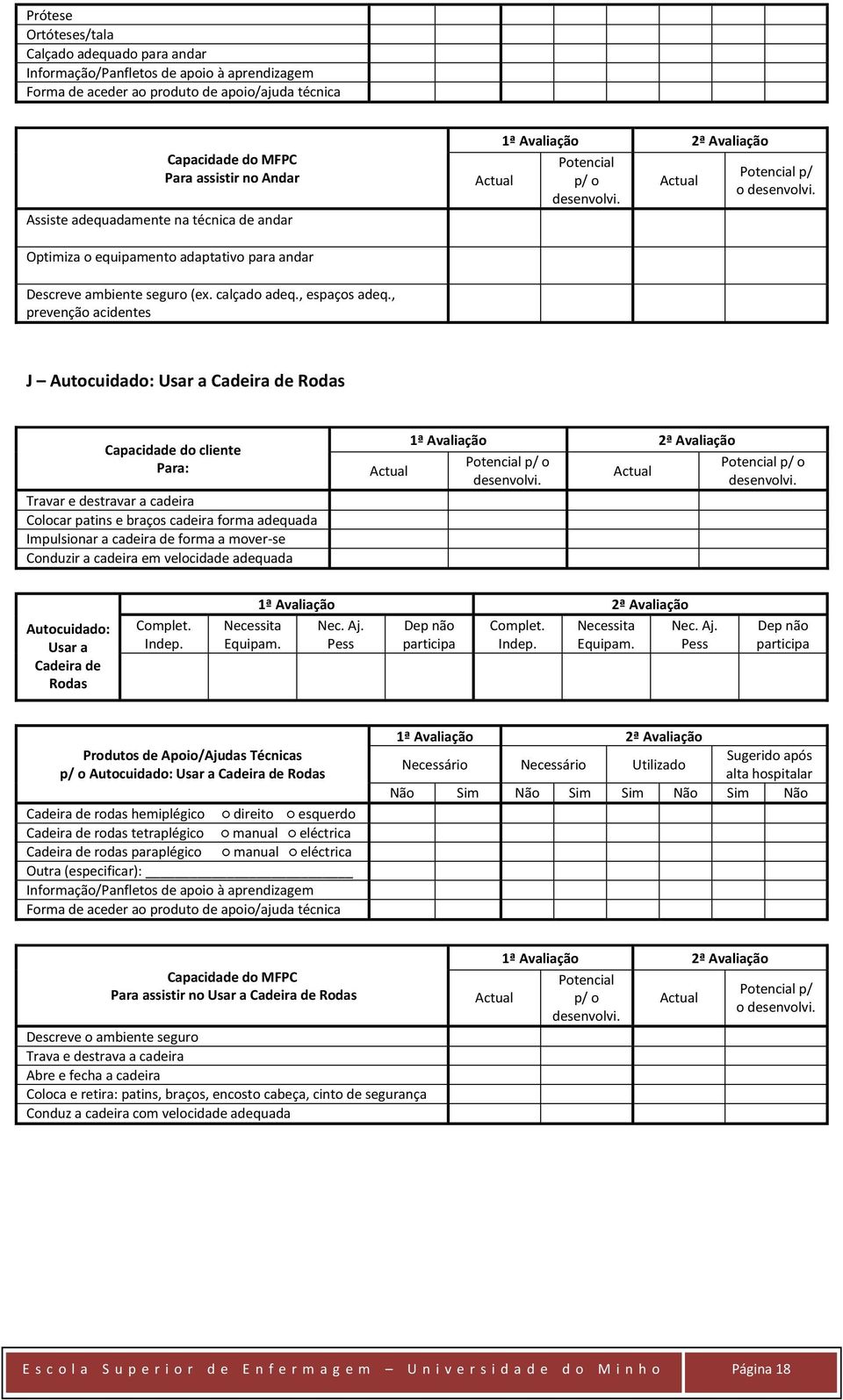 , prevenção acidentes J Autocuidado: Usar a Cadeira de Rodas Capacidade do cliente Para: Travar e destravar a cadeira Colocar patins e braços cadeira forma adequada Impulsionar a cadeira de forma a