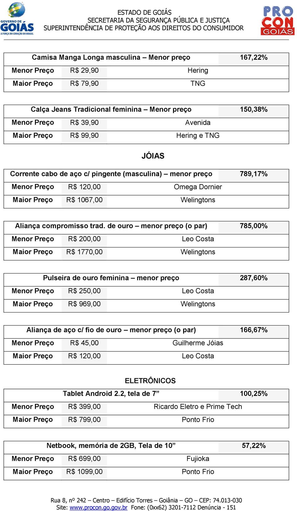 de ouro menor preço (o par) 785,00% Menor Preço R$ 200,00 Leo Costa Maior Preço R$ 1770,00 Welingtons Pulseira de ouro feminina menor preço 287,60% Menor Preço R$ 250,00 Leo Costa Maior Preço R$