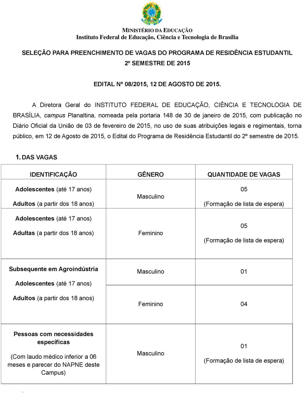 de 03 de fevereiro de 2015, no uso de suas atribuições legais e regimentais, torna público, em 12