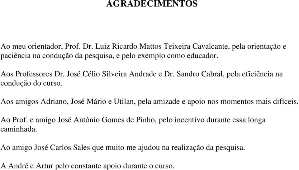 José Célio Silveira Andrade e Dr. Sandro Cabral, pela eficiência na condução do curso.