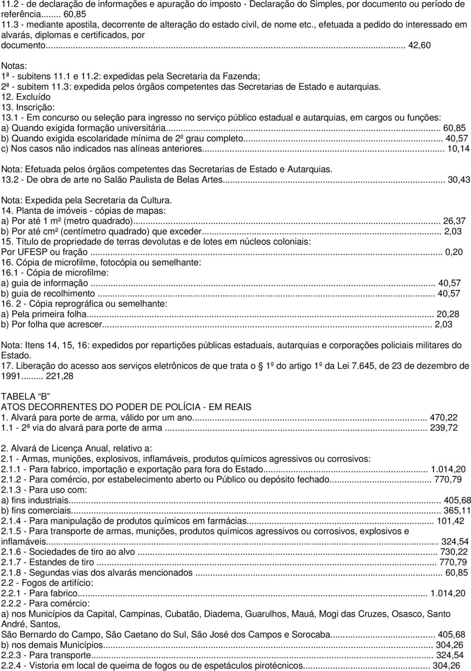 2: expedidas pela Secretaria da Fazenda; 2ª - subitem 11.3: expedida pelos órgãos competentes das Secretarias de Estado e autarquias. 12. Excluído 13. Inscrição: 13.