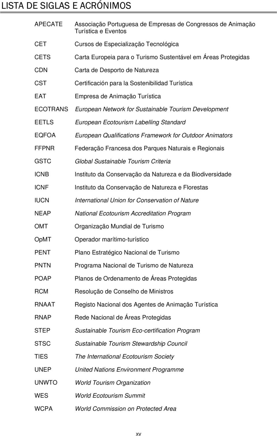 para la Sostenibilidad Turística Empresa de Animação Turística European Network for Sustainable Tourism Development European Ecotourism Labelling Standard European Qualifications Framework for