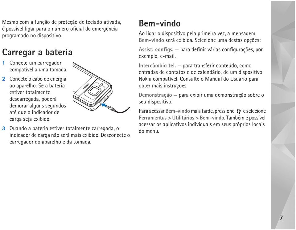 3 Quando a bateria estiver totalmente carregada, o indicador de carga não será mais exibido. Desconecte o carregador do aparelho e da tomada.