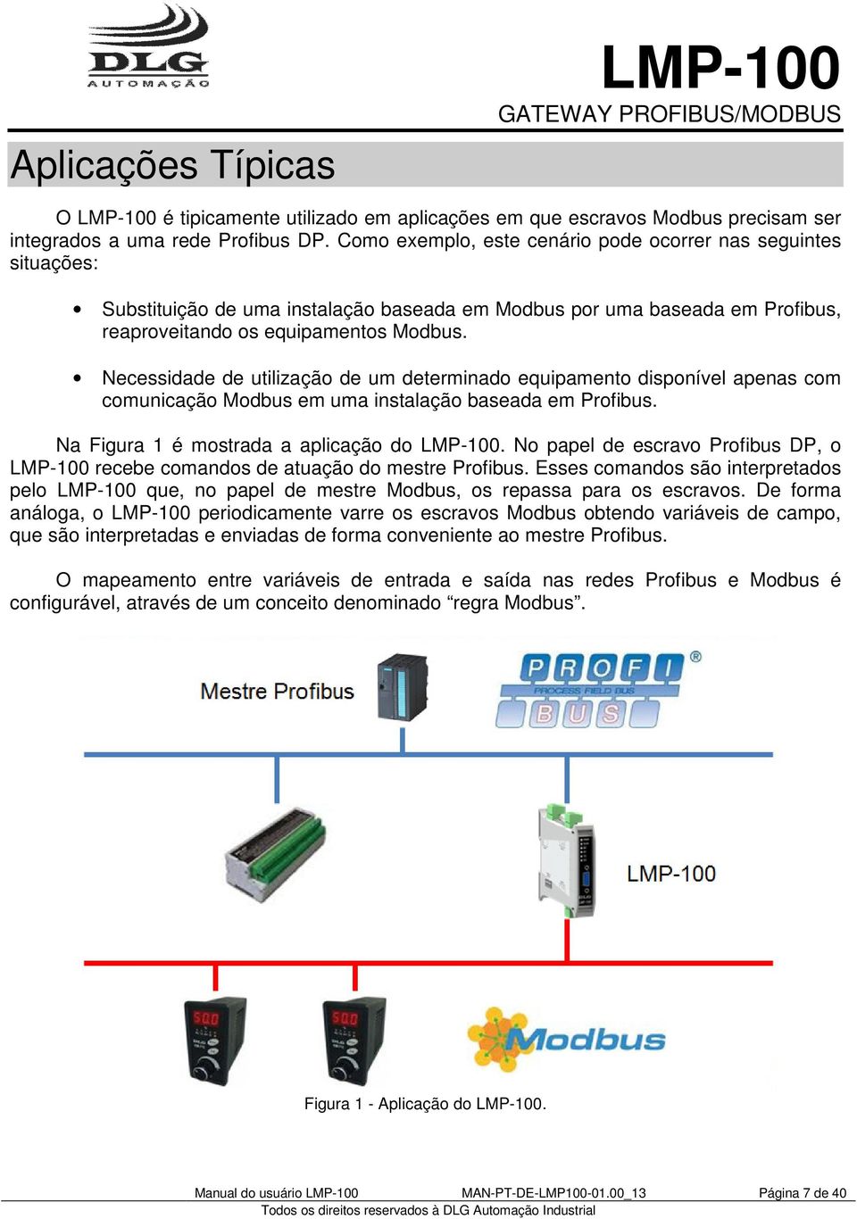 Necessidade de utilização de um determinado equipamento disponível apenas com comunicação Modbus em uma instalação baseada em Profibus. Na Figura 1 é mostrada a aplicação do LMP-100.