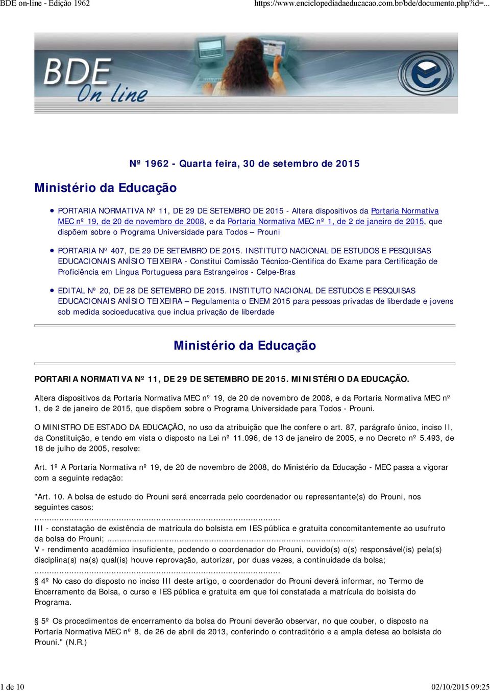 INSTITUTO NACIONAL DE ESTUDOS E PESQUISAS EDUCACIONAIS ANÍSIO TEIXEIRA - Constitui Comissão Técnico-Cientifica do Exame para Certificação de Proficiência em Língua Portuguesa para Estrangeiros -