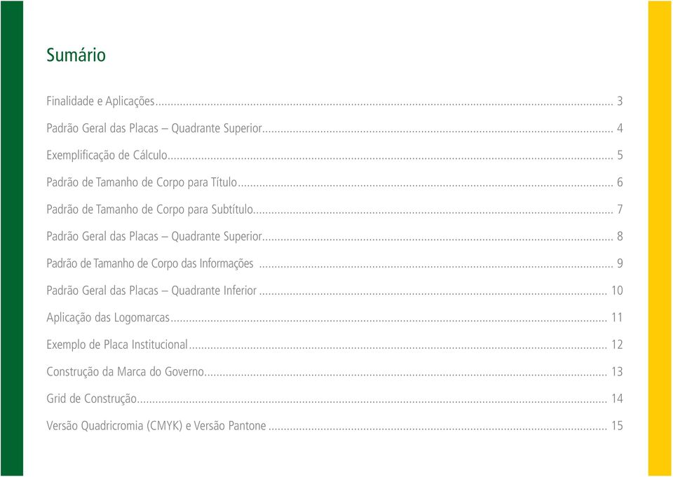 .. 7 Padrão Geral das Placas Quadrante Superior... 8 Padrão de Tamanho de Corpo das Informações.