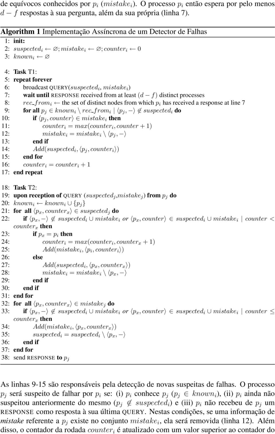 wait until RESPONSE received from at least (d f) distinct processes 8: rec from i the set of distinct nodes from which p i has received a response at line 7 9: for all p j known i \ rec from i p j,