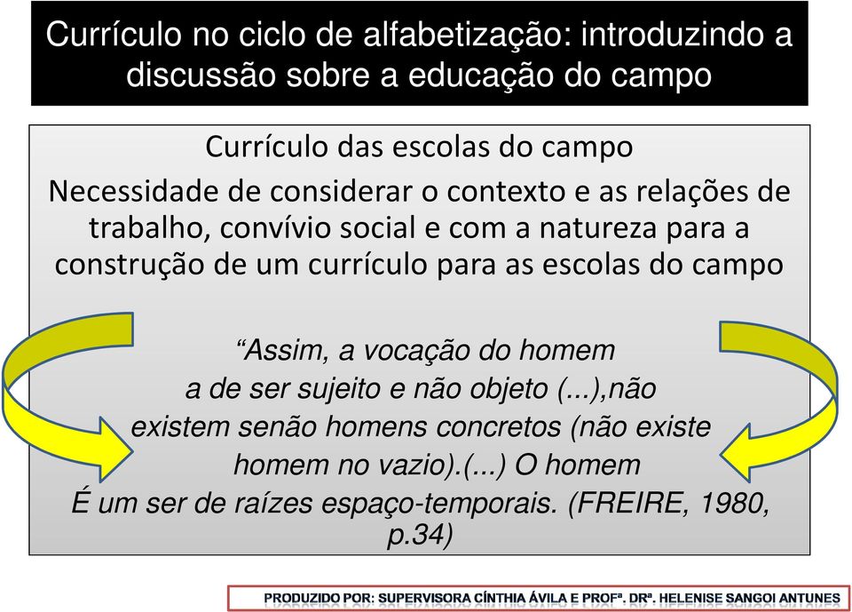 construção de um currículo para as escolas do campo Assim, a vocação do homem a de ser sujeito e não objeto (.