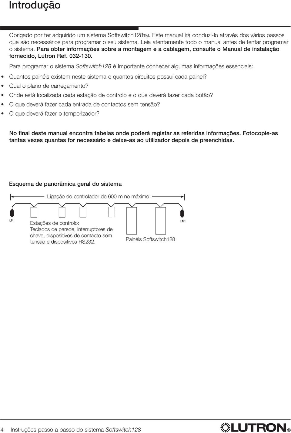 Para programar o sistema Softswitch128 é importante conhecer algumas informações essenciais: Quantos painéis existem neste sistema e quantos circuitos possui cada painel? Qual o plano de carregamento?