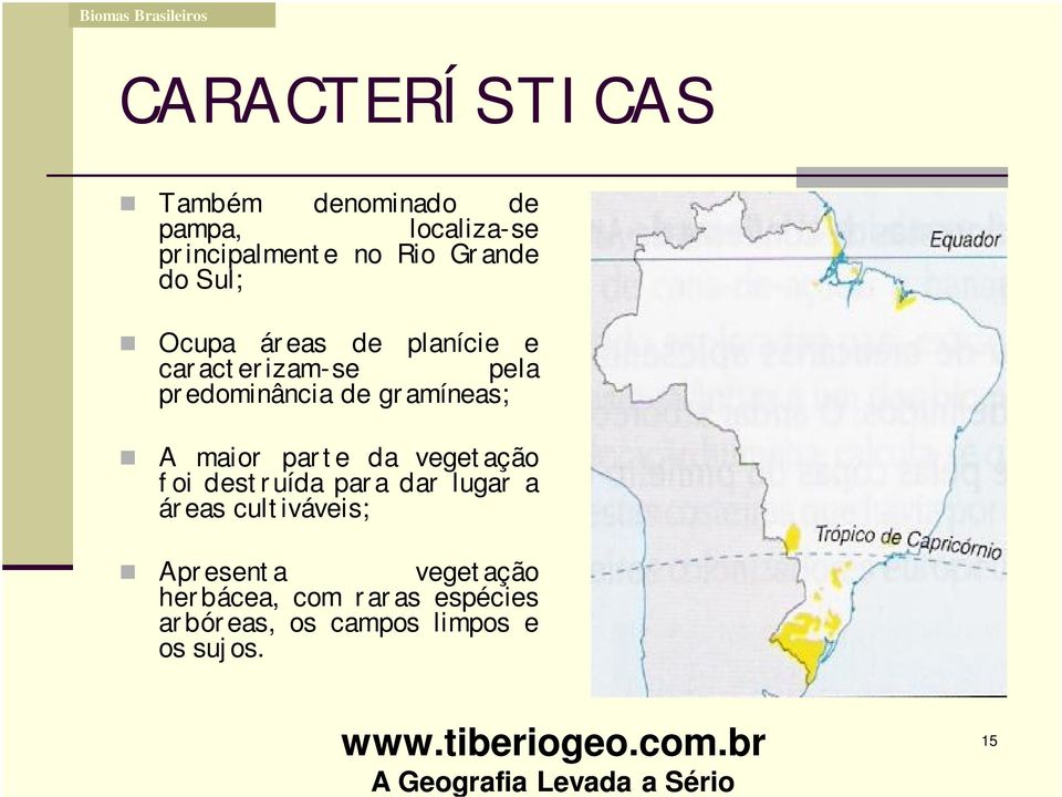 gramíneas; A maior parte da vegetação foi destruída para dar lugar a áreas