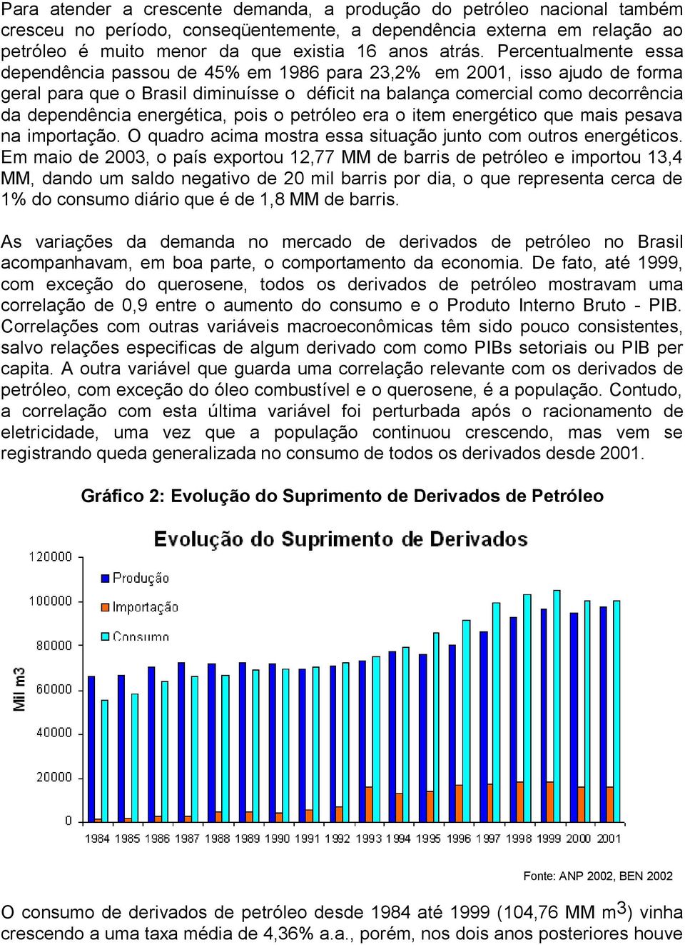 energética, pois o petróleo era o item energético que mais pesava na importação. O quadro acima mostra essa situação junto com outros energéticos.