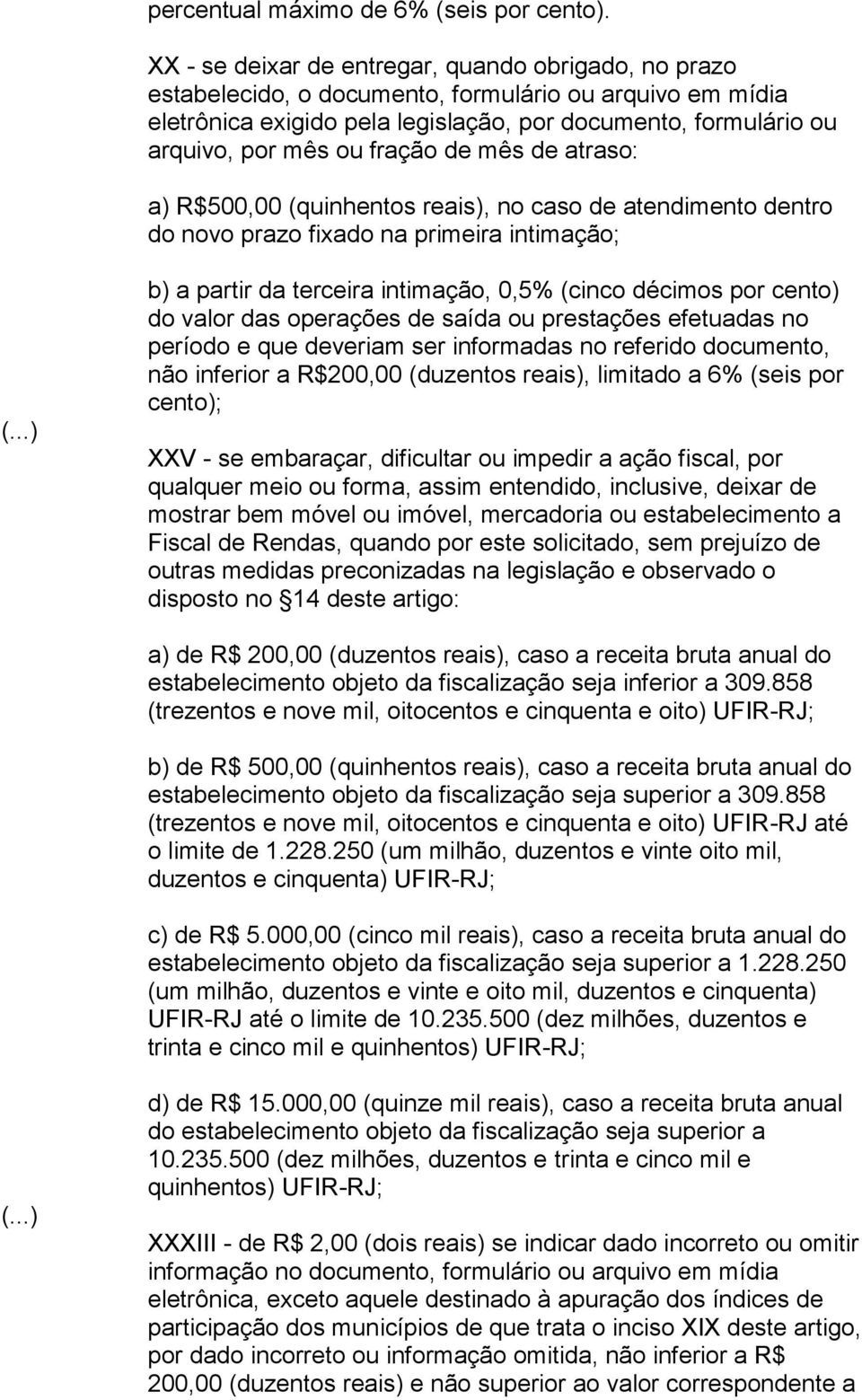 fração de mês de atraso: a) R$500,00 (quinhentos reais), no caso de atendimento dentro do novo prazo fixado na primeira intimação; b) a partir da terceira intimação, 0,5% (cinco décimos por cento) do