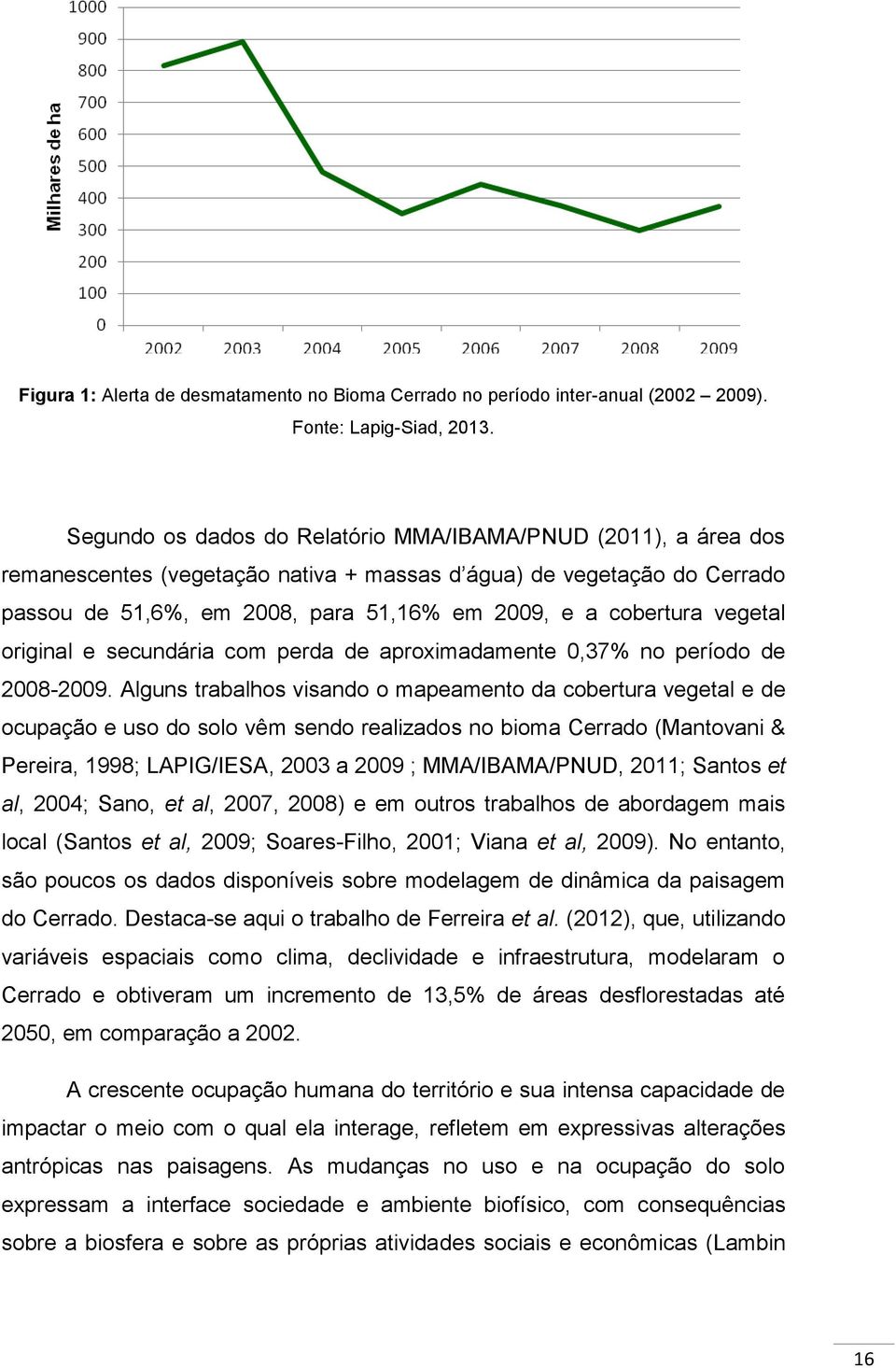 vegetal original e secundária com perda de aproximadamente 0,37% no período de 2008-2009.