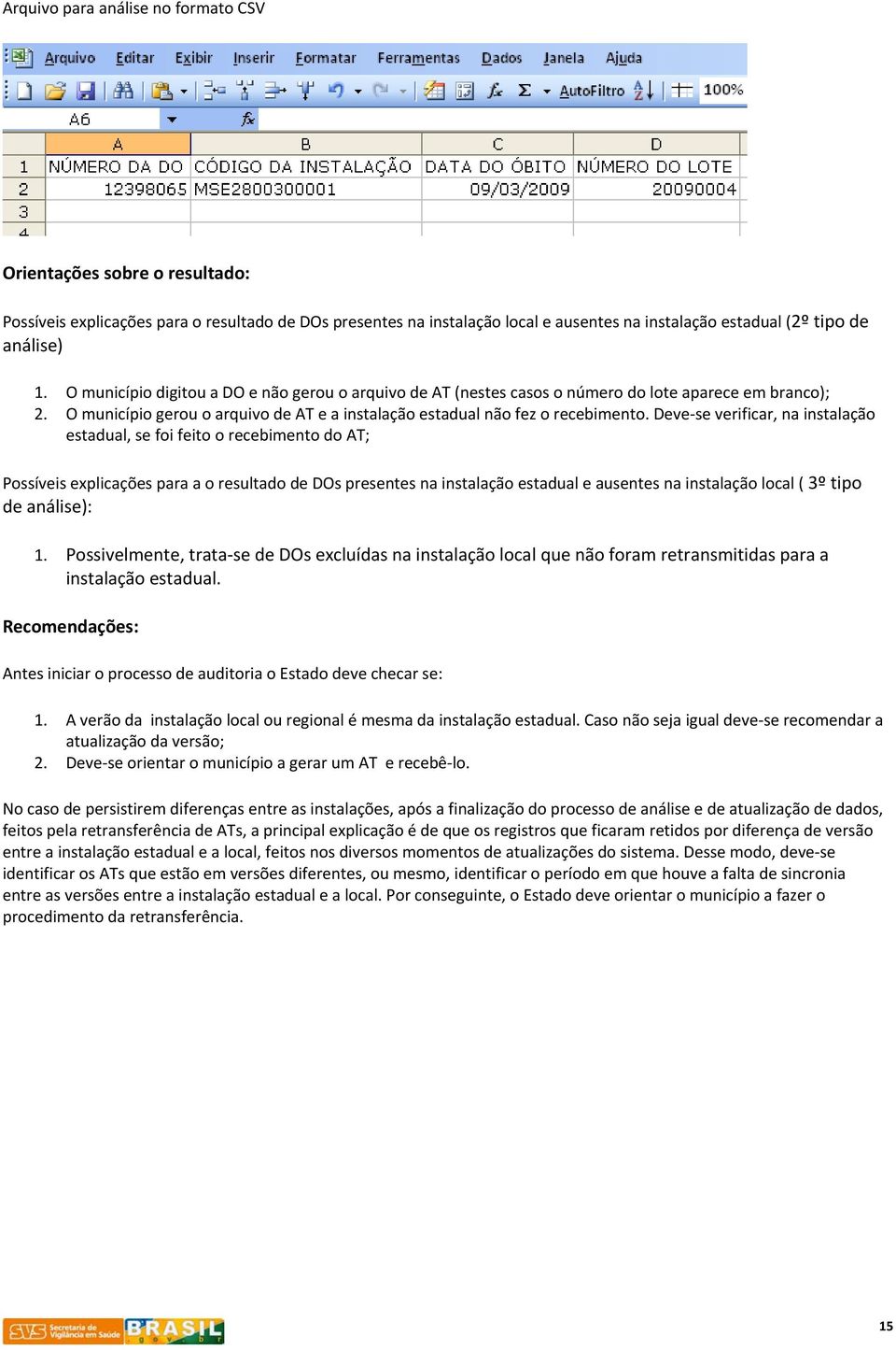 Deve se verificar, na instalação estadual, se foi feito o recebimento do AT; Possíveis explicações para a o resultado de DOs presentes na instalação estadual e ausentes na instalação local ( 3º tipo