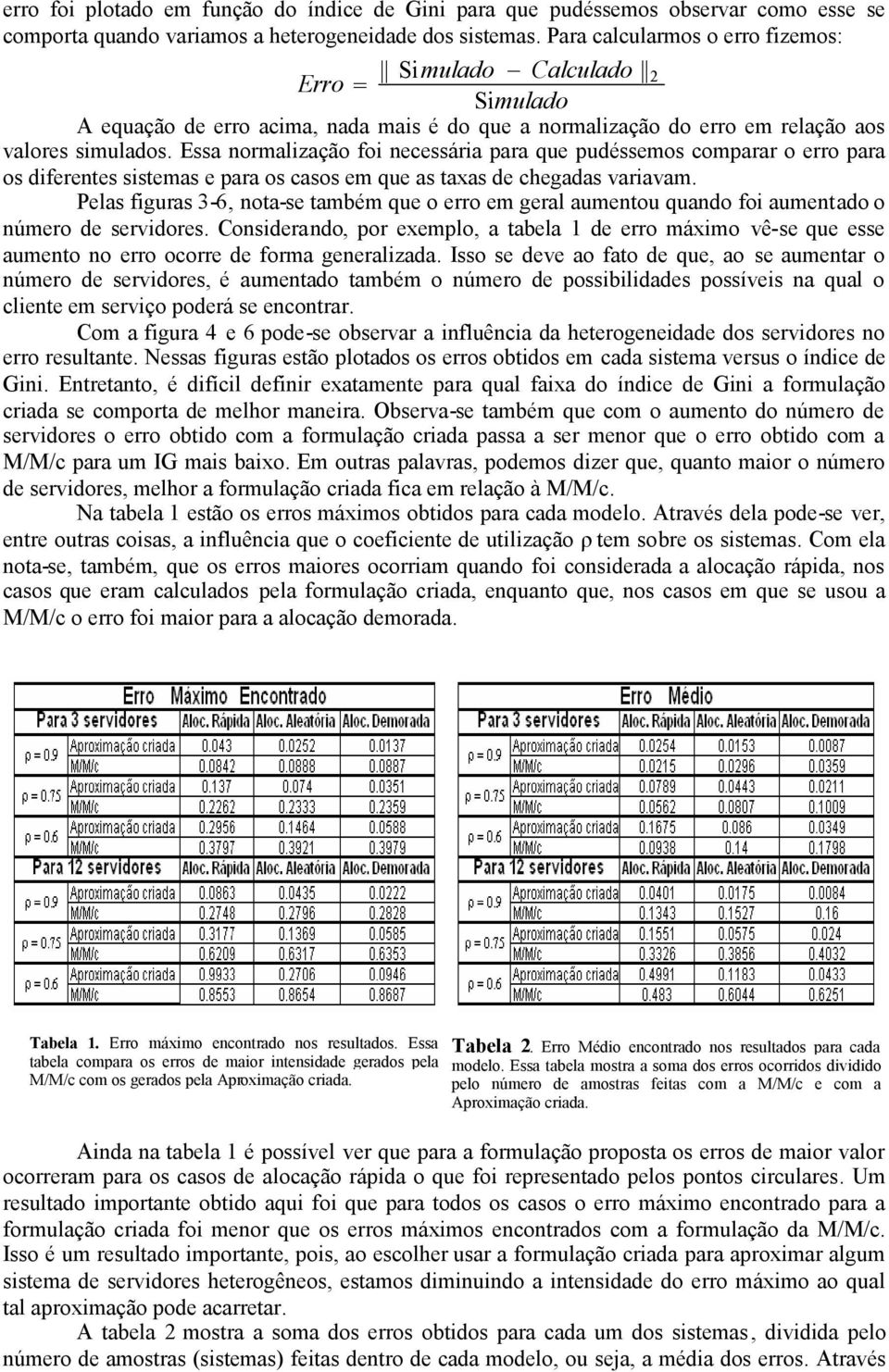 Essa normalização foi neessária para que pudéssemos omparar o erro para os diferentes sistemas e para os asos em que as taxas de hegadas variavam.