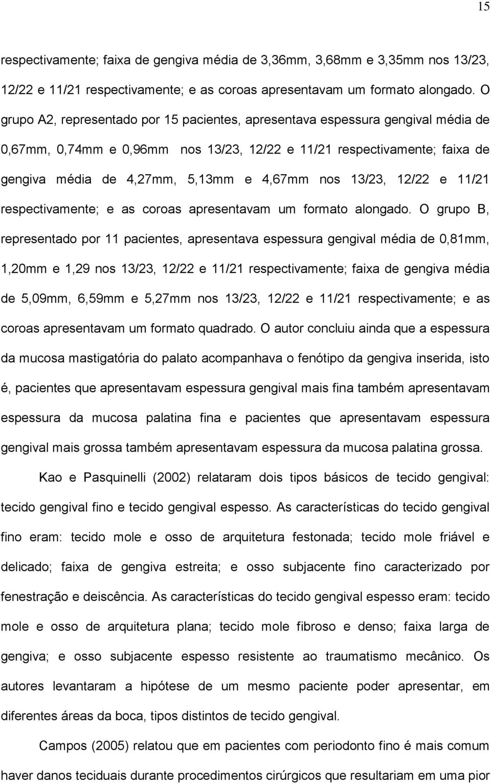 nos 13/23, 12/22 e 11/21 respectivamente; e as coroas apresentavam um formato alongado.