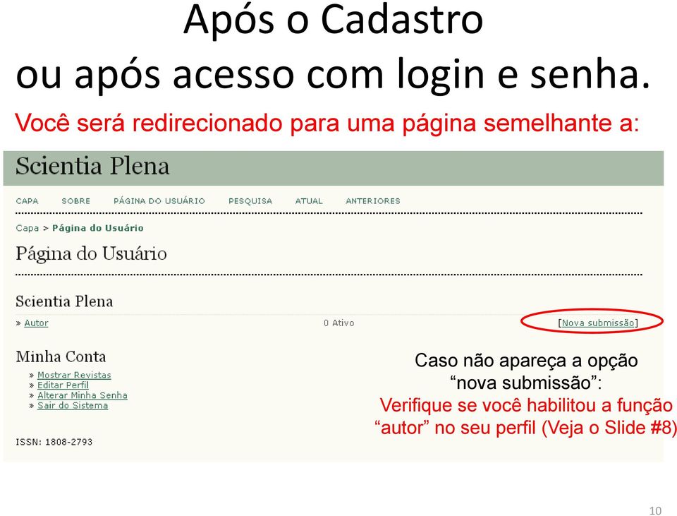 Caso não apareça a opção nova submissão : Verifique se