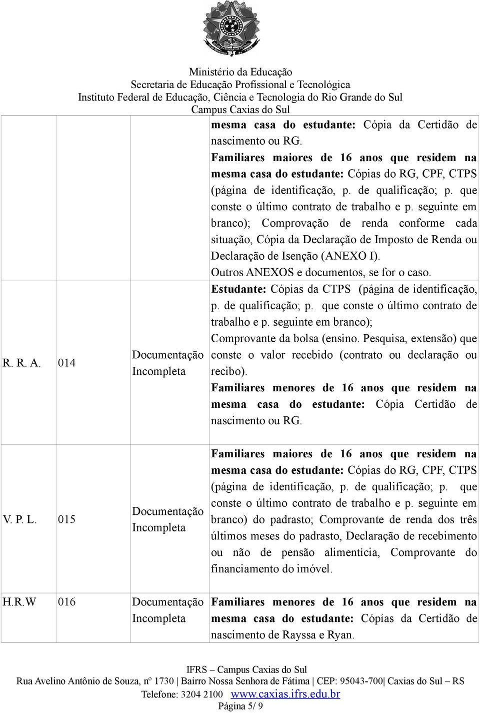 Outros ANEXOS e documentos, se for o caso. Estudante: Cópias da CTPS (página de identificação, p. de qualificação; p. que conste o último contrato de trabalho e p.