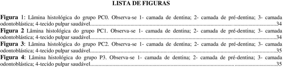 Observa-se 1- camada de dentina; 2- camada de pré-dentina; 3- camada odontoblástica; 4-tecido pulpar saudável...34 Figura 3: Lâmina histológica do grupo PC2.