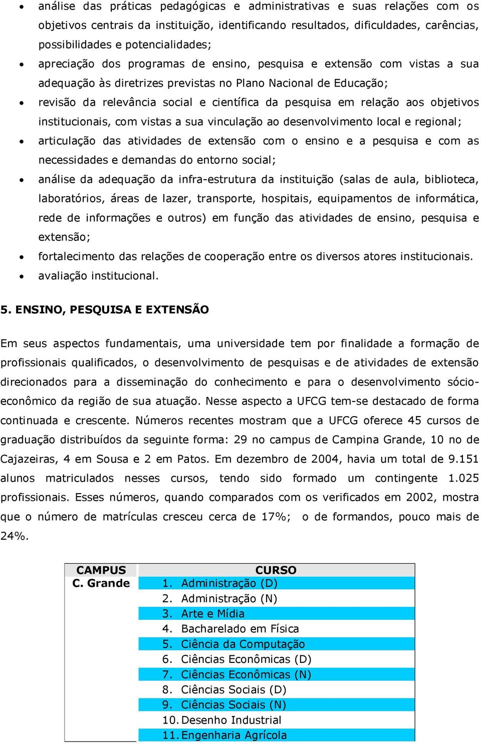 relação aos objetivos institucionais, com vistas a sua vinculação ao desenvolvimento local e regional; articulação das atividades de extensão com o ensino e a pesquisa e com as necessidades e