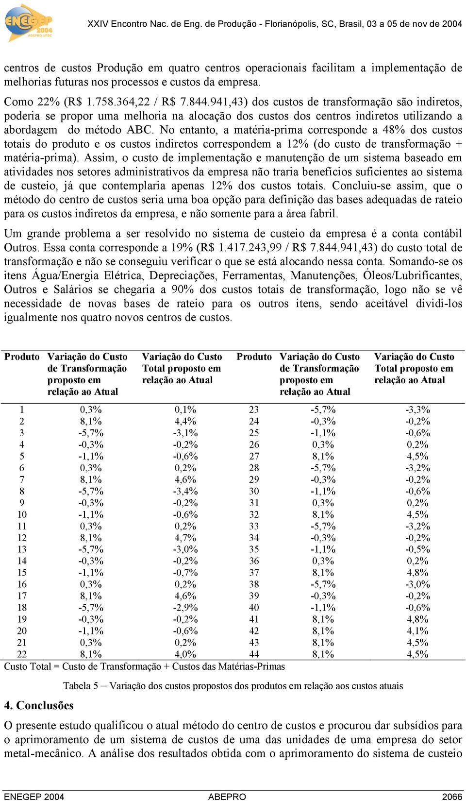 No entanto, a matéria-prima corresponde a 48% dos custos totais do produto e os custos indiretos correspondem a 12% (do custo de transformação + matéria-prima).