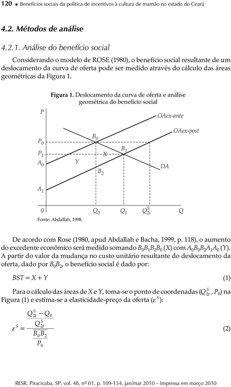 De acordo com Rose (1980, apud Abdallah e Bacha, 1999, p. 118), o aumeno do excedene econômico será medido somando B 0 B 1 B 2 B 0 (X) com A 0 B 0 B 2 A 1 A 0 (Y).