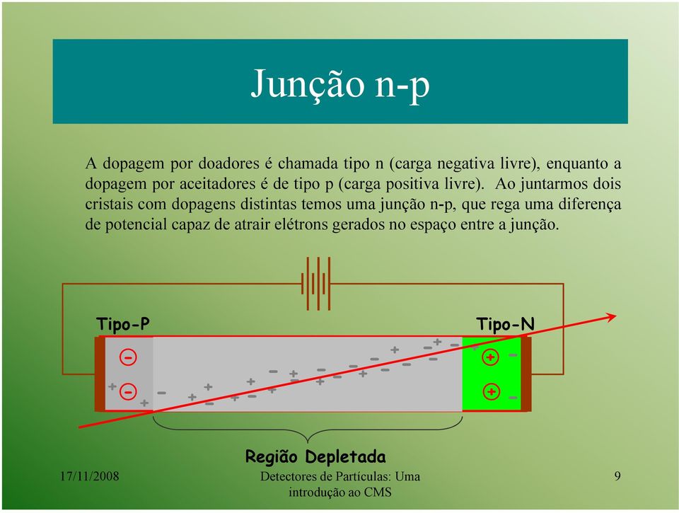 Ao juntarmos dois cristais com dopagens distintas temos uma junção n-p, que rega uma diferença de