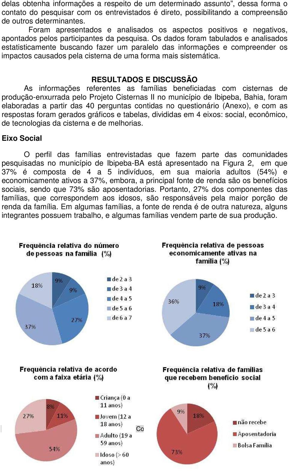 Os dados foram tabulados e analisados estatisticamente buscando fazer um paralelo das informações e compreender os impactos causados pela cisterna de uma forma mais sistemática.