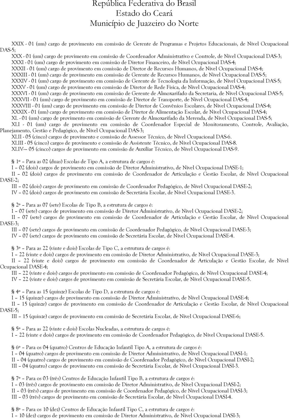 Recursos Humanos, de Nível Ocupacional XXXIII - 01 (um) cargo de provimento em comissão de Gerente de Recursos Humanos, de Nível Ocupacional DAS-5; XXXIV - 01 (um) cargo de provimento em comissão de