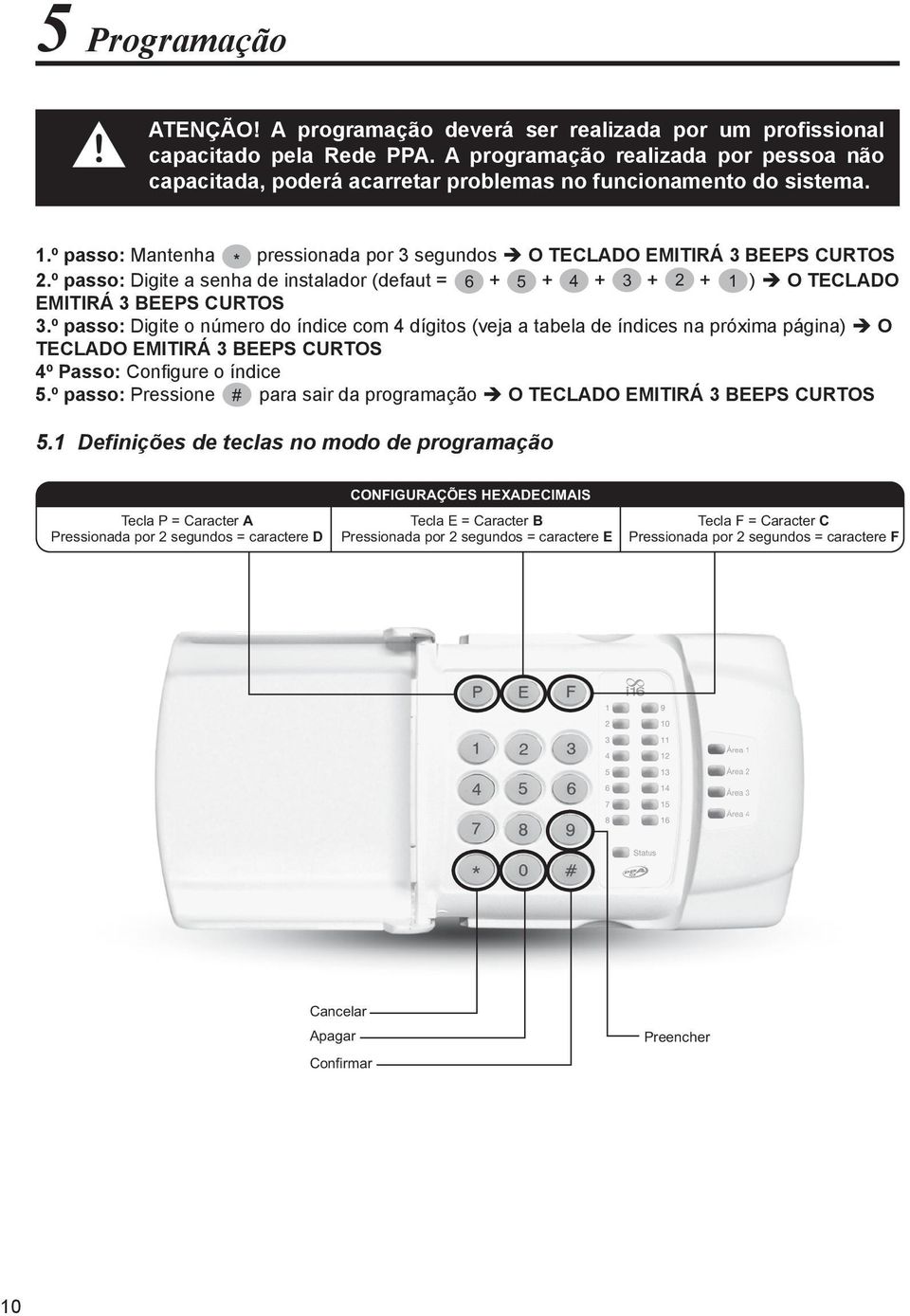 º passo: Digite a senha de instalador (defaut = 6 + 5 + 4 + 3 + 2 + 1 ) è O TECLADO EMITIRÁ 3 BEEPS CURTOS 3.