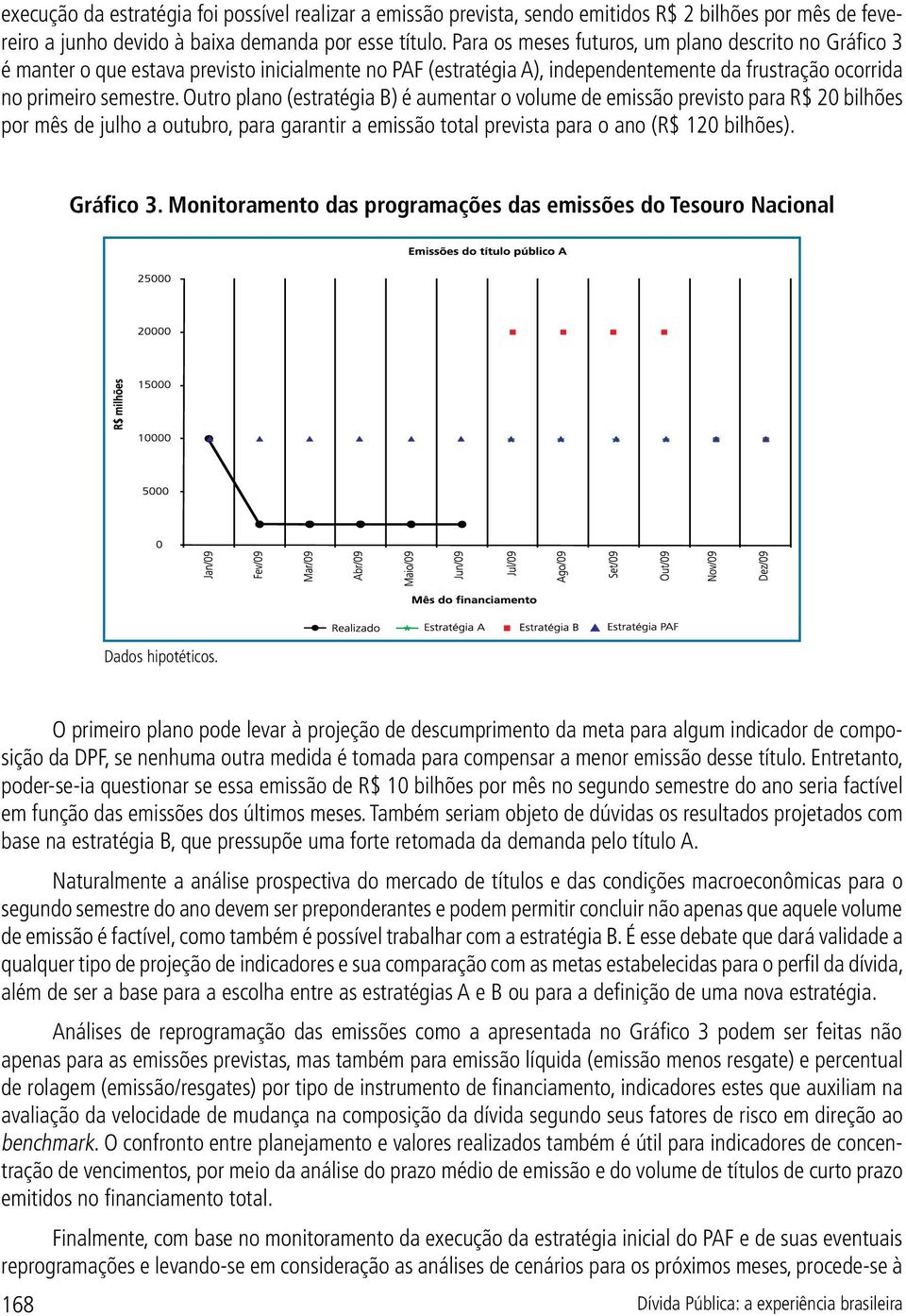 Outro plano (estratégia B) é aumentar o volume de emissão previsto para R$ 20 bilhões por mês de julho a outubro, para garantir a emissão total prevista para o ano (R$ 120 bilhões). Gráfico 3.