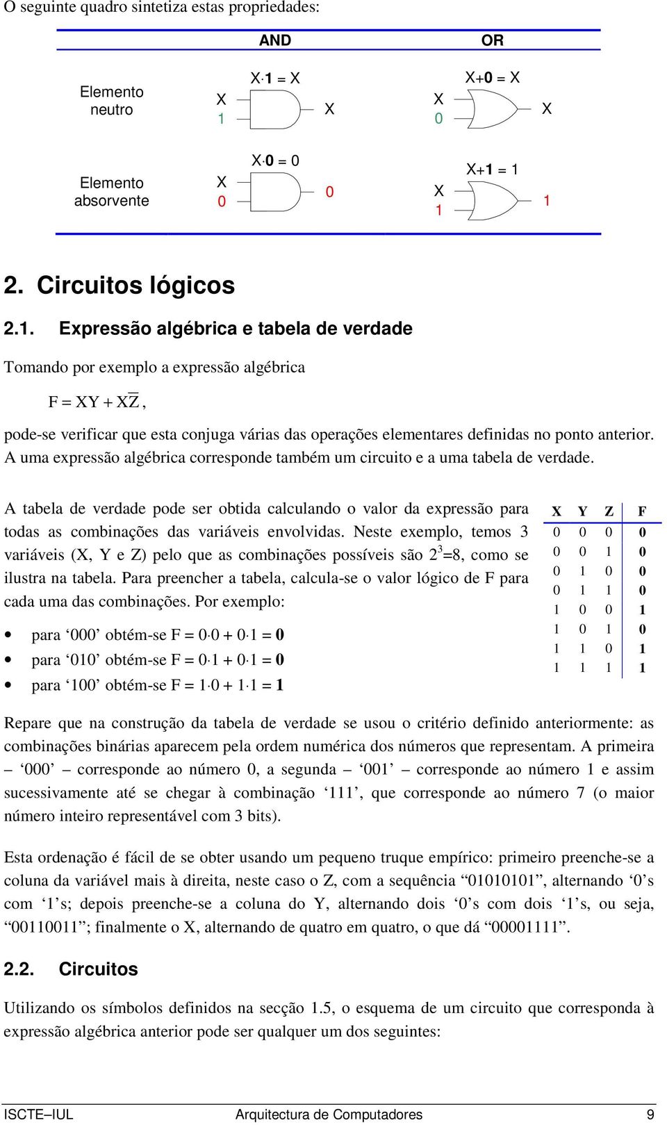 A uma expressão algébrica corresponde também um circuito e a uma tabela de verdade.