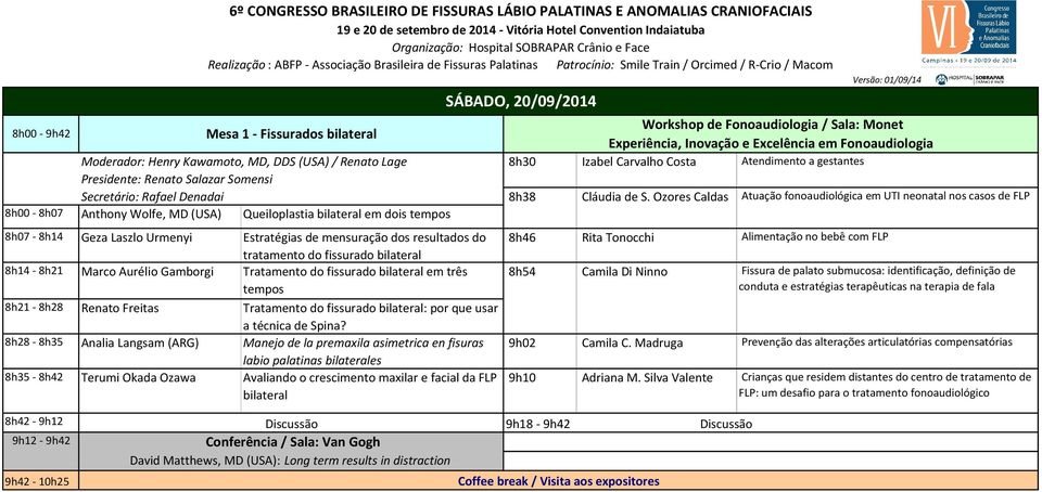 fissurado bilateral em três tempos 8h54 Camila Di Ninno Fissura de palato submucosa: identificação, definição de conduta e estratégias terapêuticas na terapia de fala 8h21-8h28 Renato Freitas