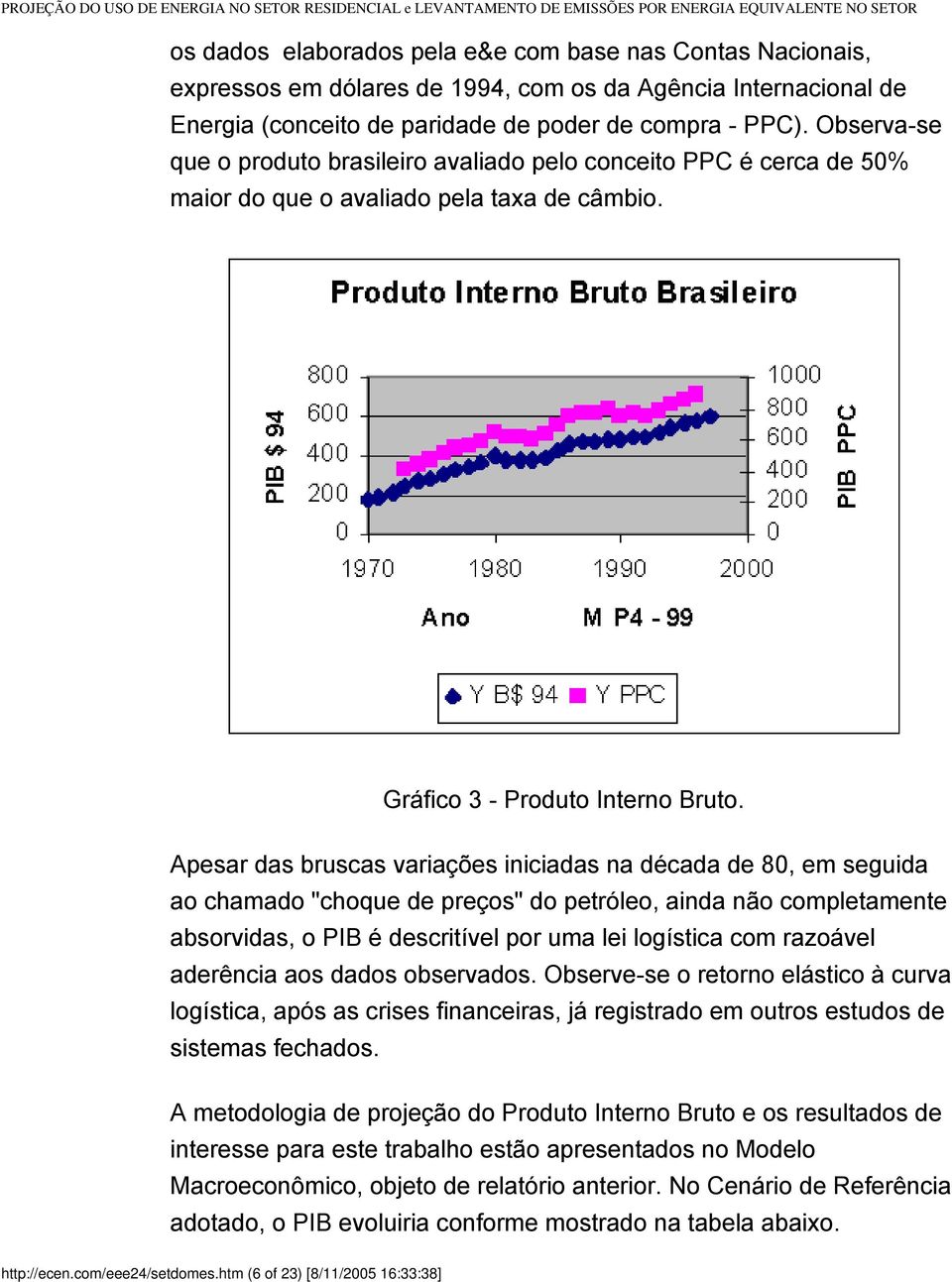 Apesar das bruscas variações iniciadas na década de 80, em seguida ao chamado "choque de preços" do petróleo, ainda não completamente absorvidas, o PIB é descritível por uma lei logística com