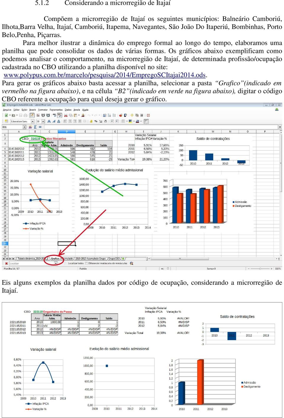 Os gráficos abaixo exemplificam como podemos analisar o comportamento, na microrregião de Itajaí, de determinada profissão/ocupação cadastrada no CBO utilizando a planilha disponível no site: www.