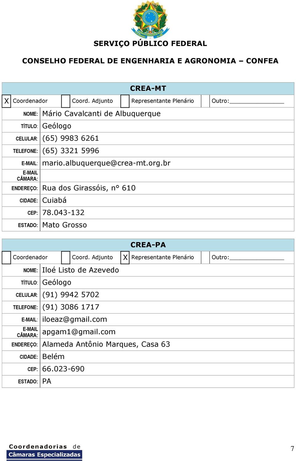043-132 Mato Grosso CREA-PA Coordenador Coord.