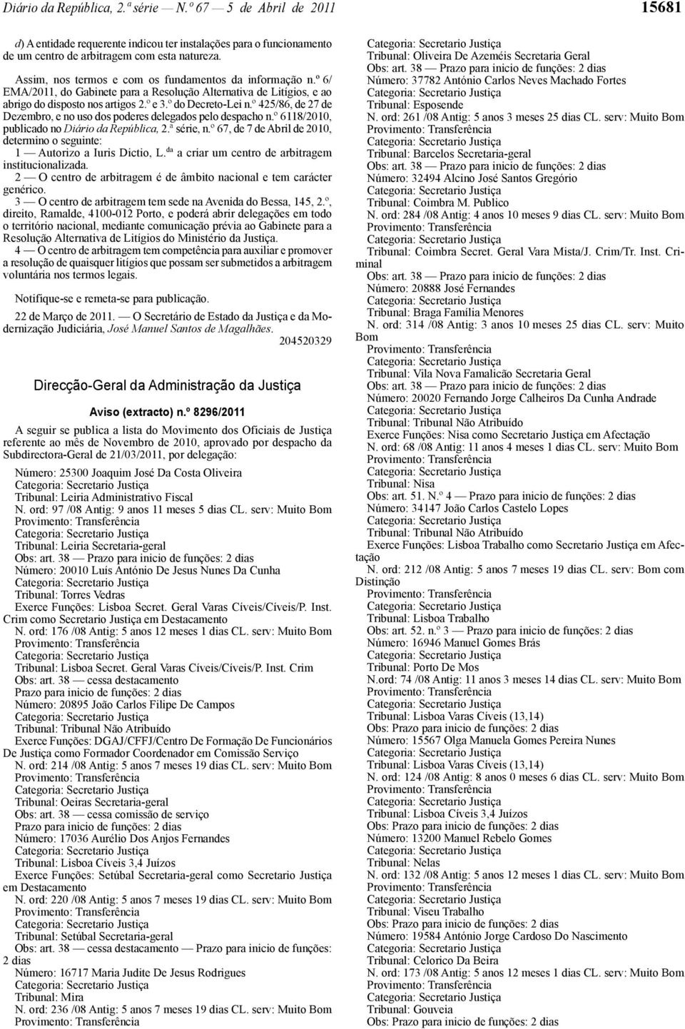 º 425/86, de 27 de Dezembro, e no uso dos poderes delegados pelo despacho n.º 6118/2010, publicado no Diário da República, 2.ª série, n.