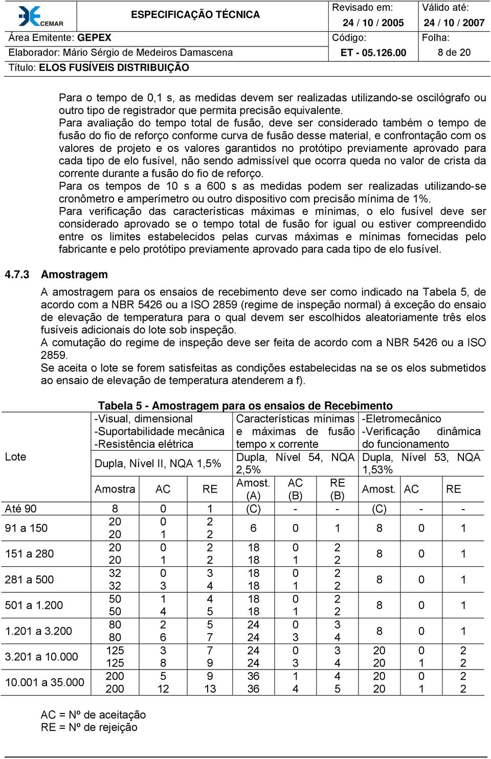 Para avaliação do tempo total de fusão, deve ser considerado também o tempo de fusão do fio de reforço conforme curva de fusão desse material, e confrontação com os valores de projeto e os valores