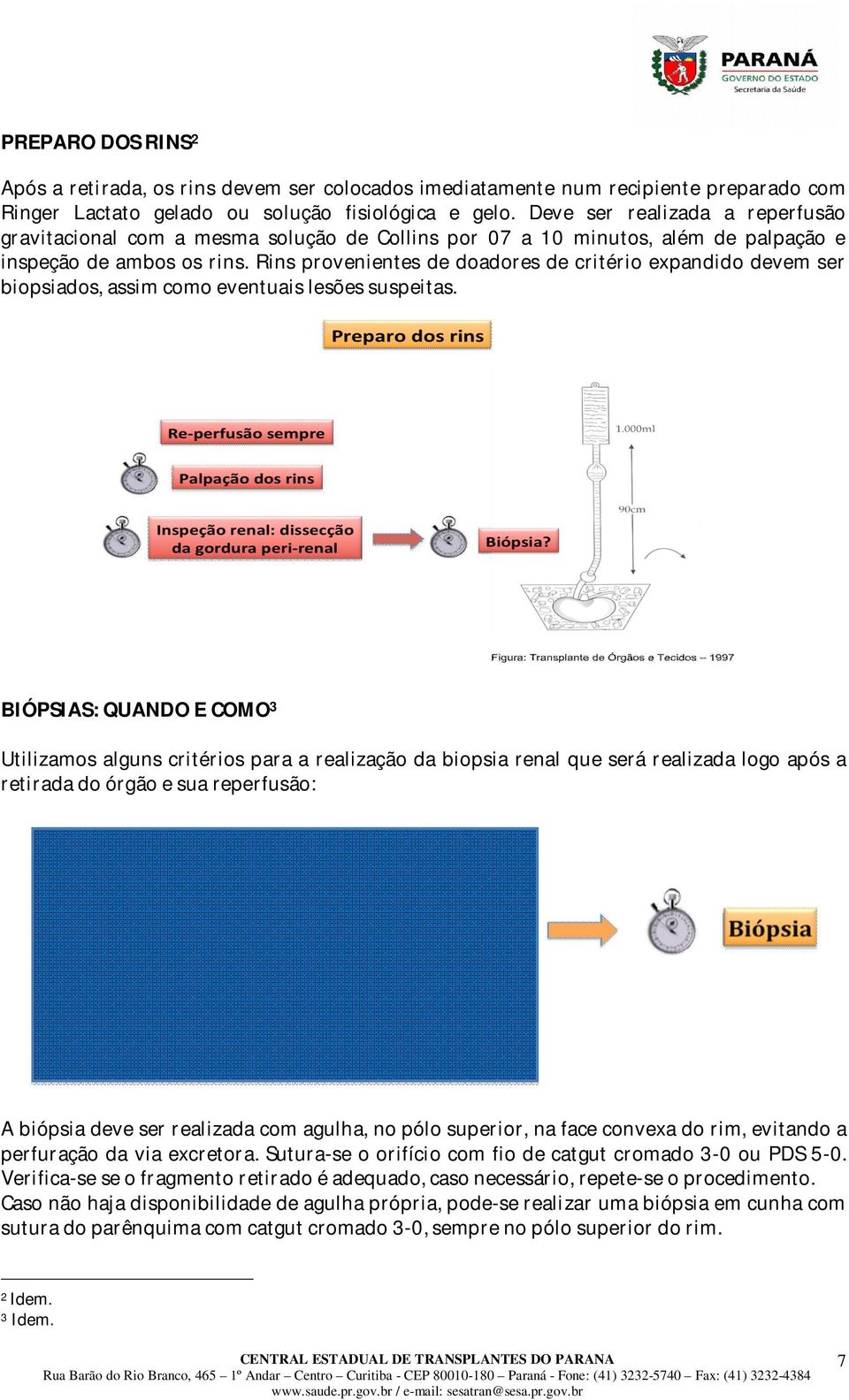 Rins provenientes de doadores de critério expandido devem ser biopsiados, assim como eventuais lesões suspeitas.