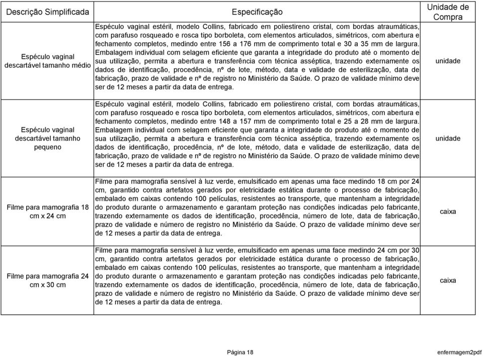 Embalagem individual com selagem eficiente que garanta a integridade do produto até o momento de sua utilização, permita a abertura e transferência com técnica asséptica, trazendo externamente os