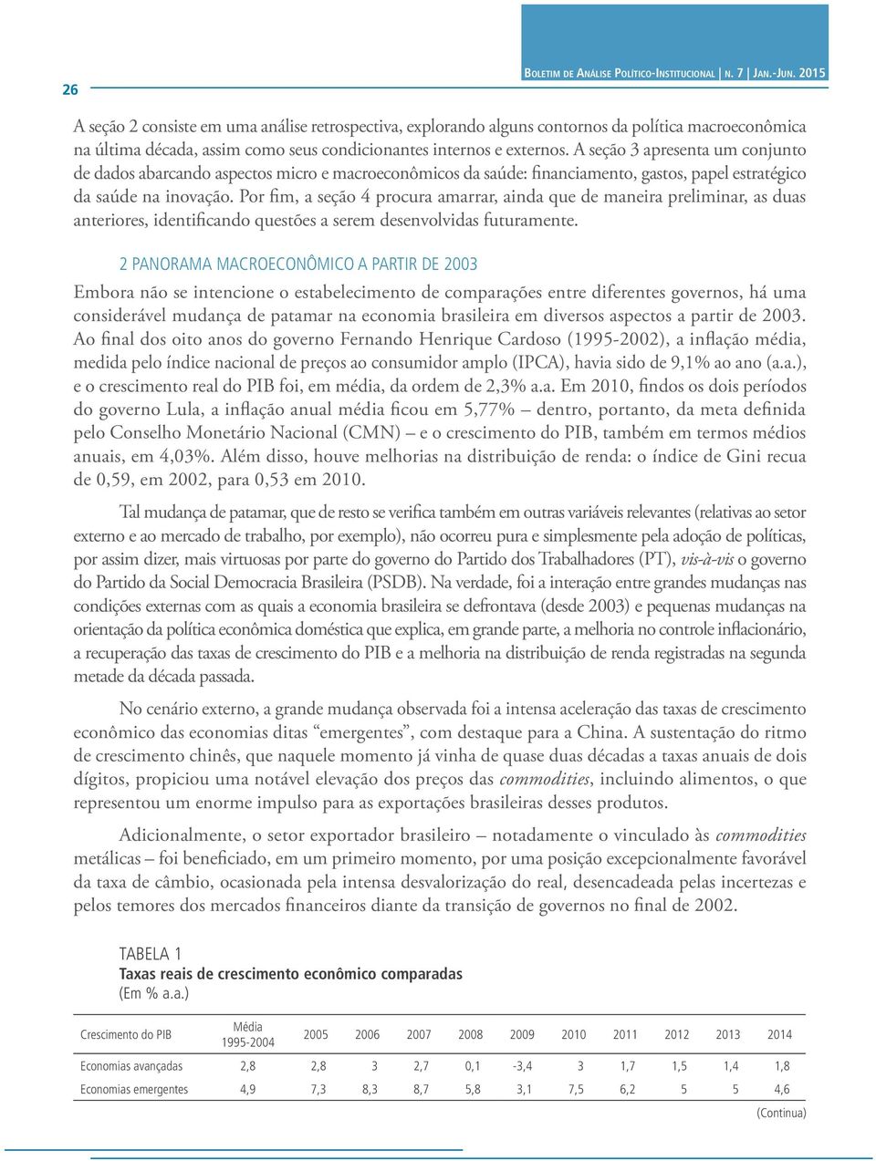 A seção 3 apresenta um conjunto de dados abarcando aspectos micro e macroeconômicos da saúde: financiamento, gastos, papel estratégico da saúde na inovação.