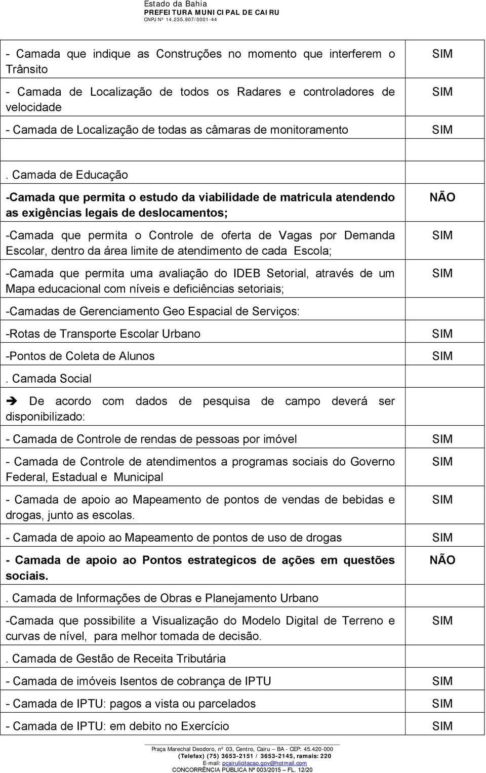 Camada de Educação -Camada que permita o estudo da viabilidade de matricula atendendo as exigências legais de deslocamentos; -Camada que permita o Controle de oferta de Vagas por Demanda Escolar,