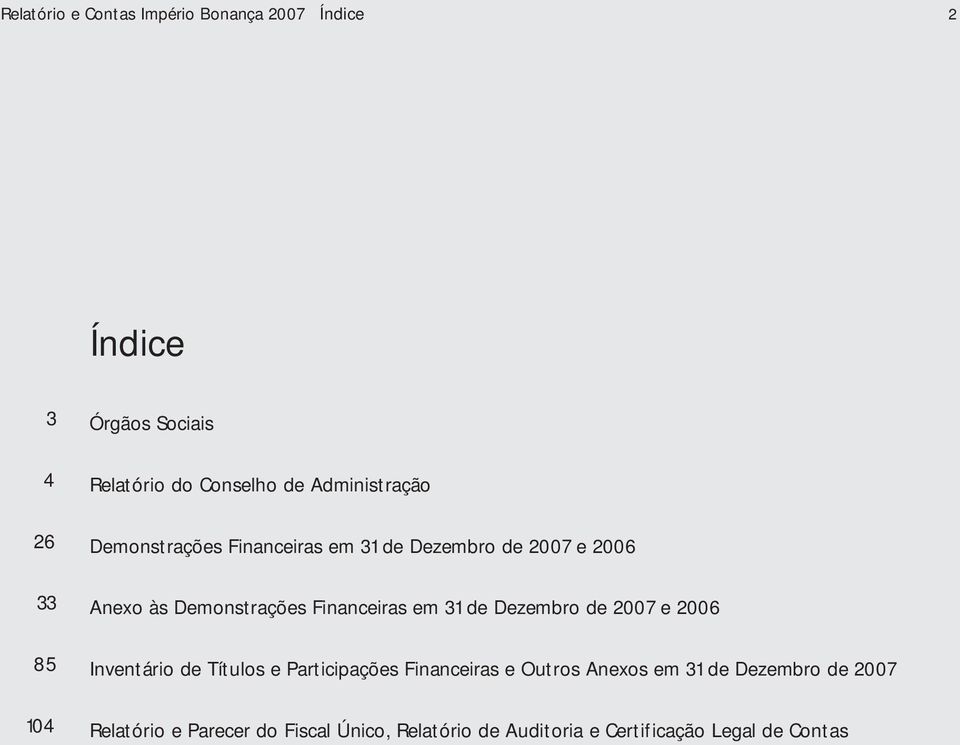 Financeiras em 31 de Dezembro de 2007 e 2006 Inventário de Títulos e Participações Financeiras e Outros