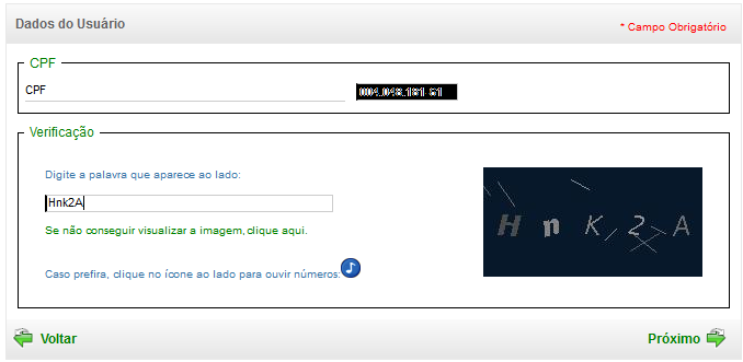 2 - Preencha o CPF na tela Dados do usuário : - Clique em Próximo.