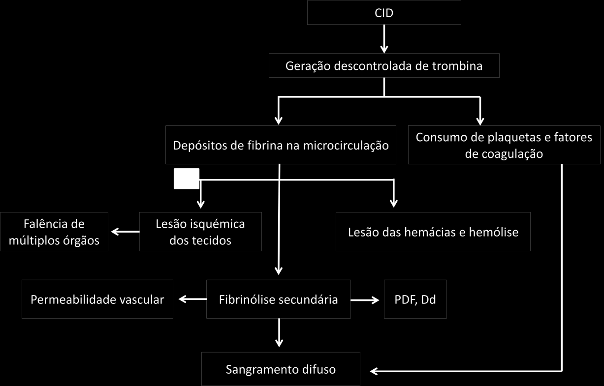5. Fisiopatologia da CID A Figura 4 resume os principais mecanismos fisiopatológicos envolvidos na CID que serão abordados em maior pormenor de seguida. Figura 4: Patogénese da CID.