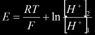 A membrana, separando duas soluções com ph diferentes, gera uma diferença de potencial E dada pela equação de Nernst: em que, R é a constante dos gases perfeitos (R=8,314 J/mol.